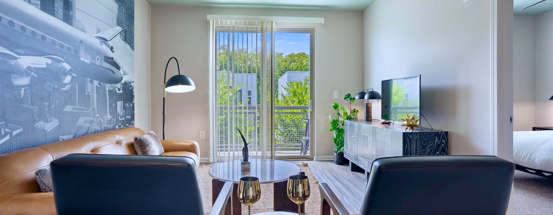 living room with large windows