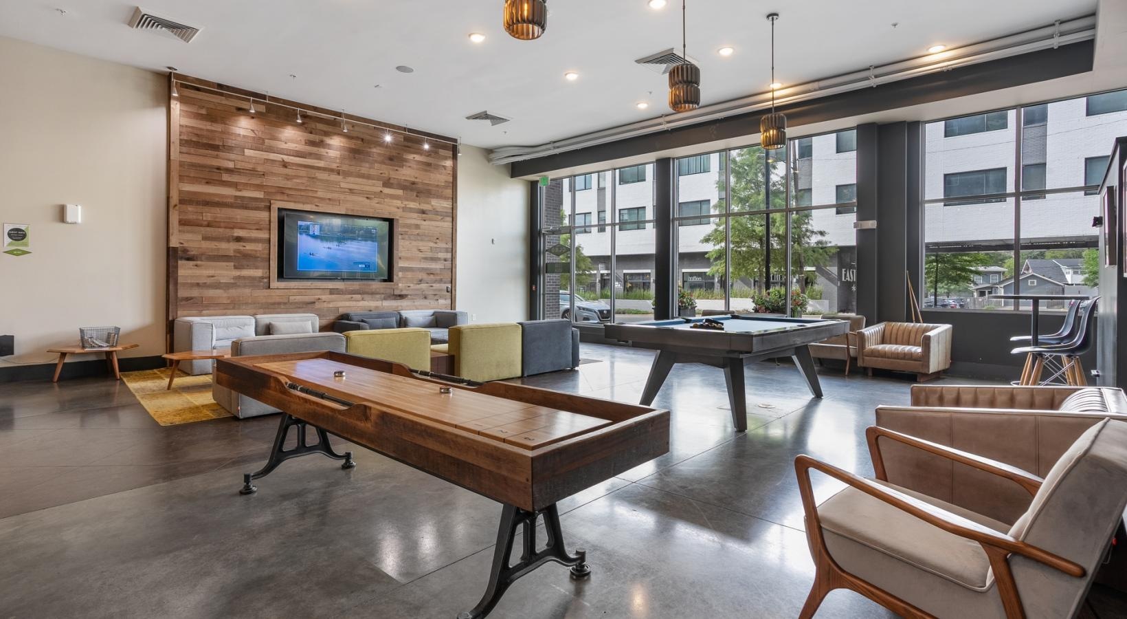 Find your perfect fit at The Cleo a room with tables and chairs